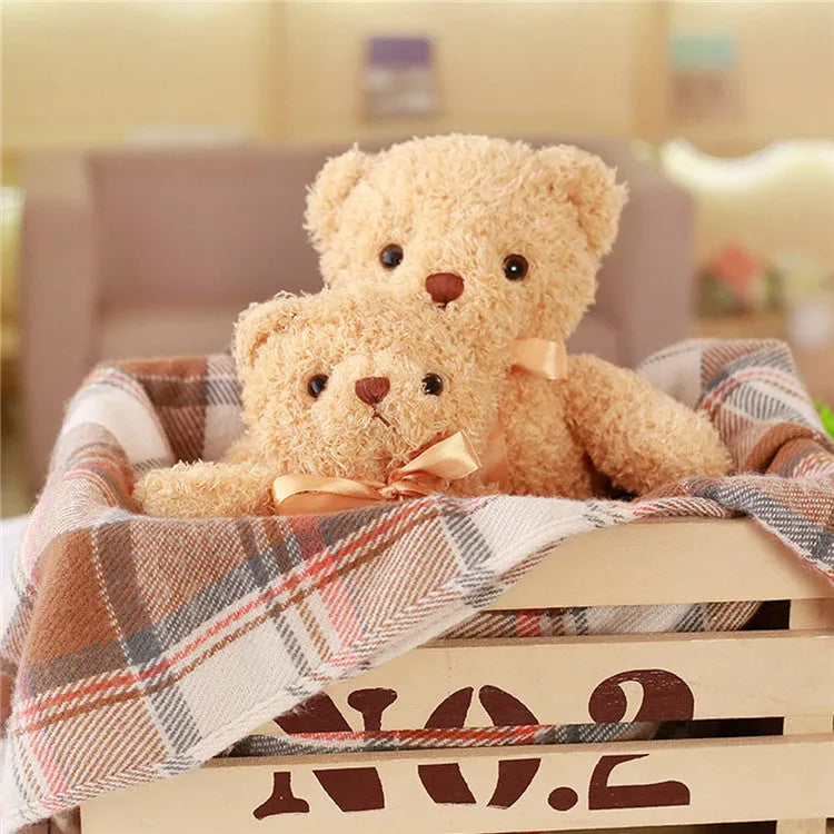 Yellow plush bear toy 30cm tall, made of soft fabric with PP cotton filling, standing upright on a plain background