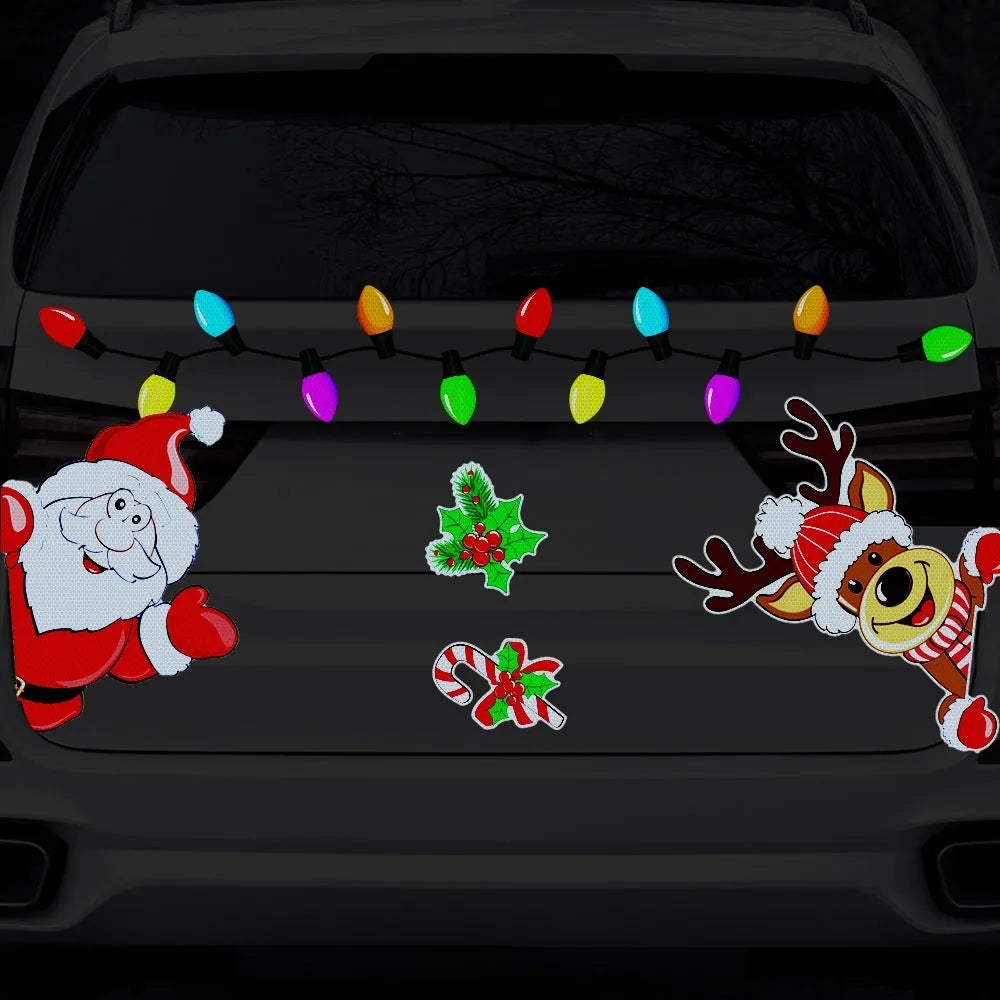 Cartoon-style red Christmas elk sticker with reflective nose detail on a white background.