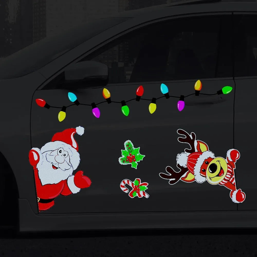 Cartoon-style red Christmas elk sticker with reflective nose detail on a white background.