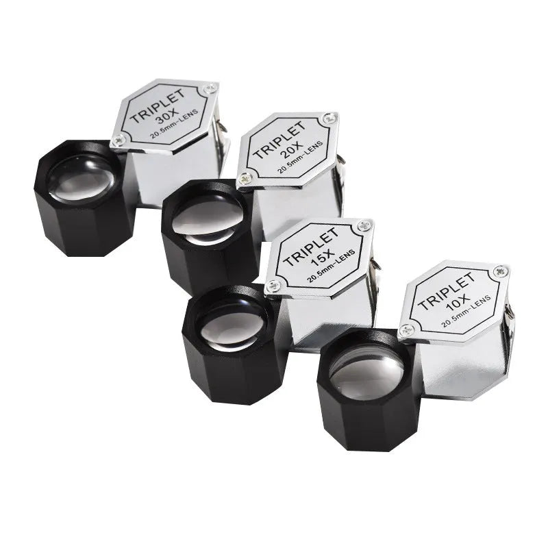 Handheld portable jewelry magnifying glass with metal frame and optical glass lens