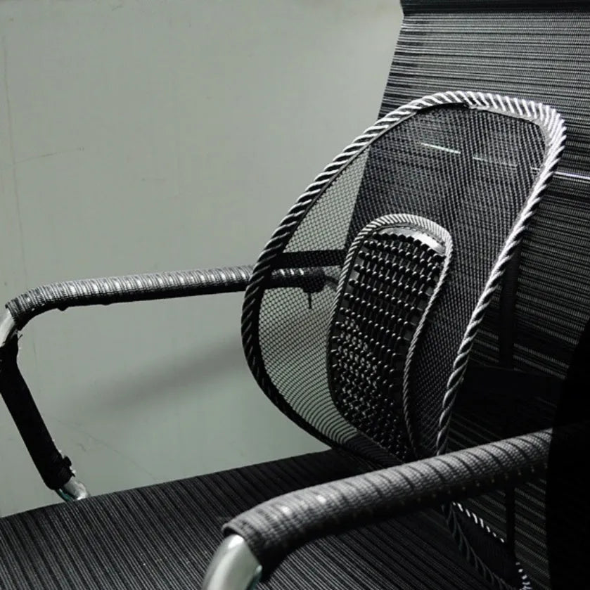 Black leather lumbar support pillow for car seats with steel wire frame