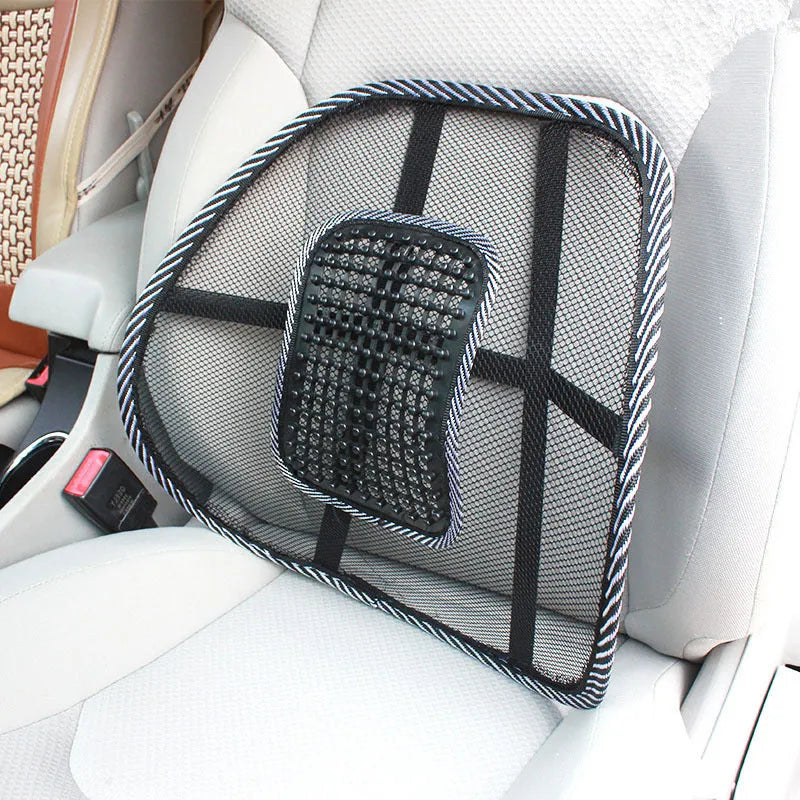 Black leather lumbar support pillow for car seats with steel wire frame