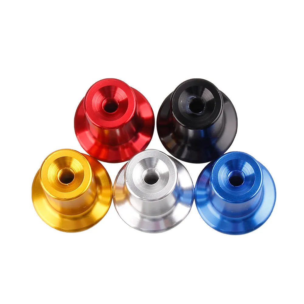 Aluminium alloy drift handbrake button cap in gold, silver, black, blue, and red colours.