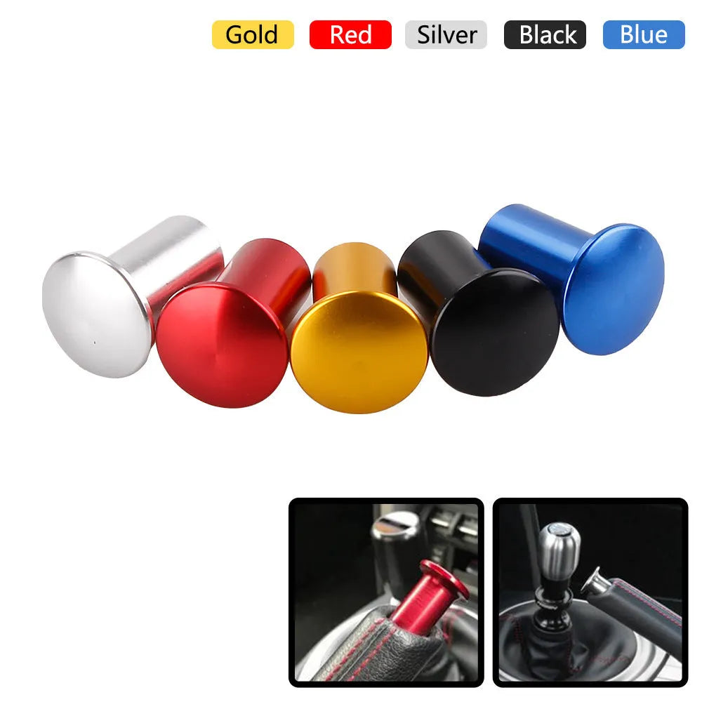 Aluminium alloy drift handbrake button cap in gold, silver, black, blue, and red colours.