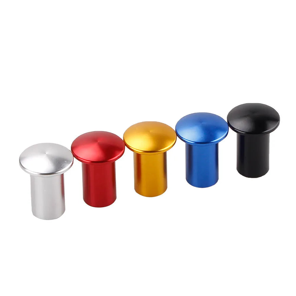 Aluminium alloy drift handbrake button cap in gold, silver, black, blue, and red colours.