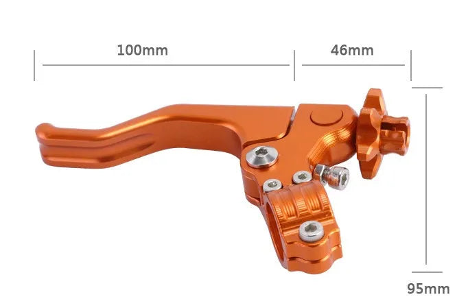 Universal aluminium motorcycle brake and clutch levers in eight colour options on a black background.