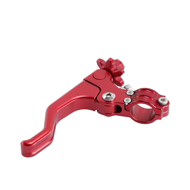 Universal aluminium motorcycle brake and clutch levers in eight colour options on a black background.
