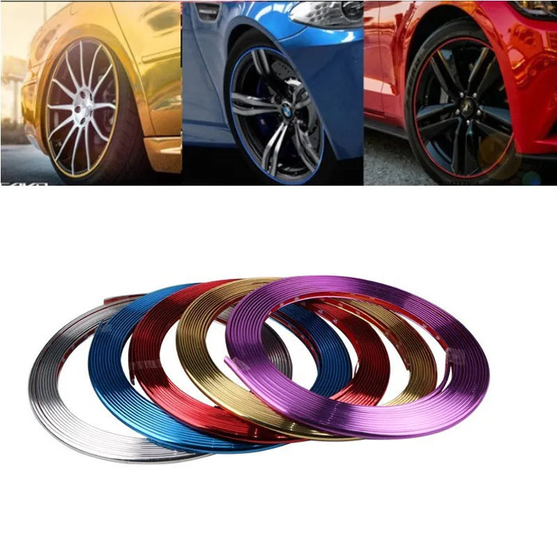 Electroplated purple PVC wheel rim protector strip on 8-metre roll for car wheel guard application