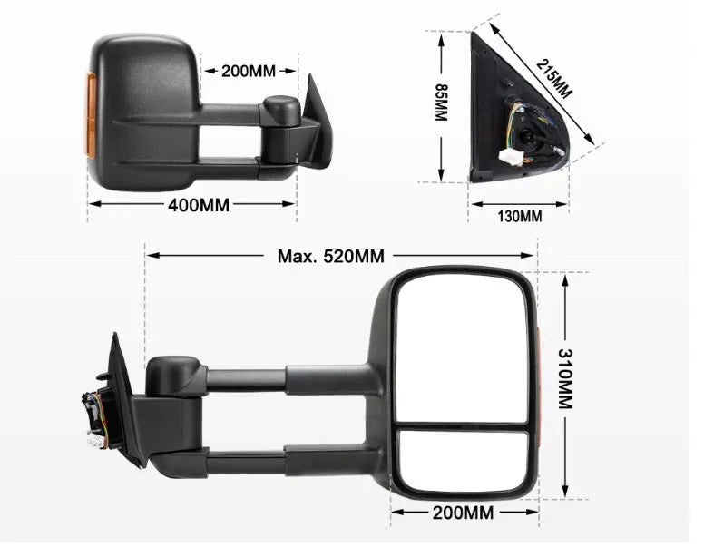 Black electric exterior rear view mirror with indicator light for Nissan NP300 D23 2015 onwards
