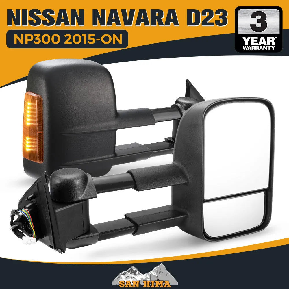 Black electric exterior rear view mirror with indicator light for Nissan NP300 D23 2015 onwards