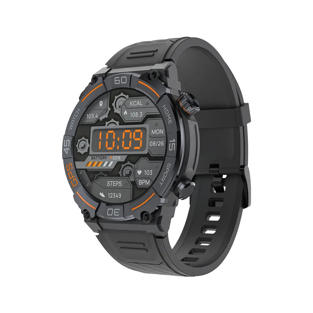 MG02 smart watch in black, khaki, or silver orange colours showing display with health metrics