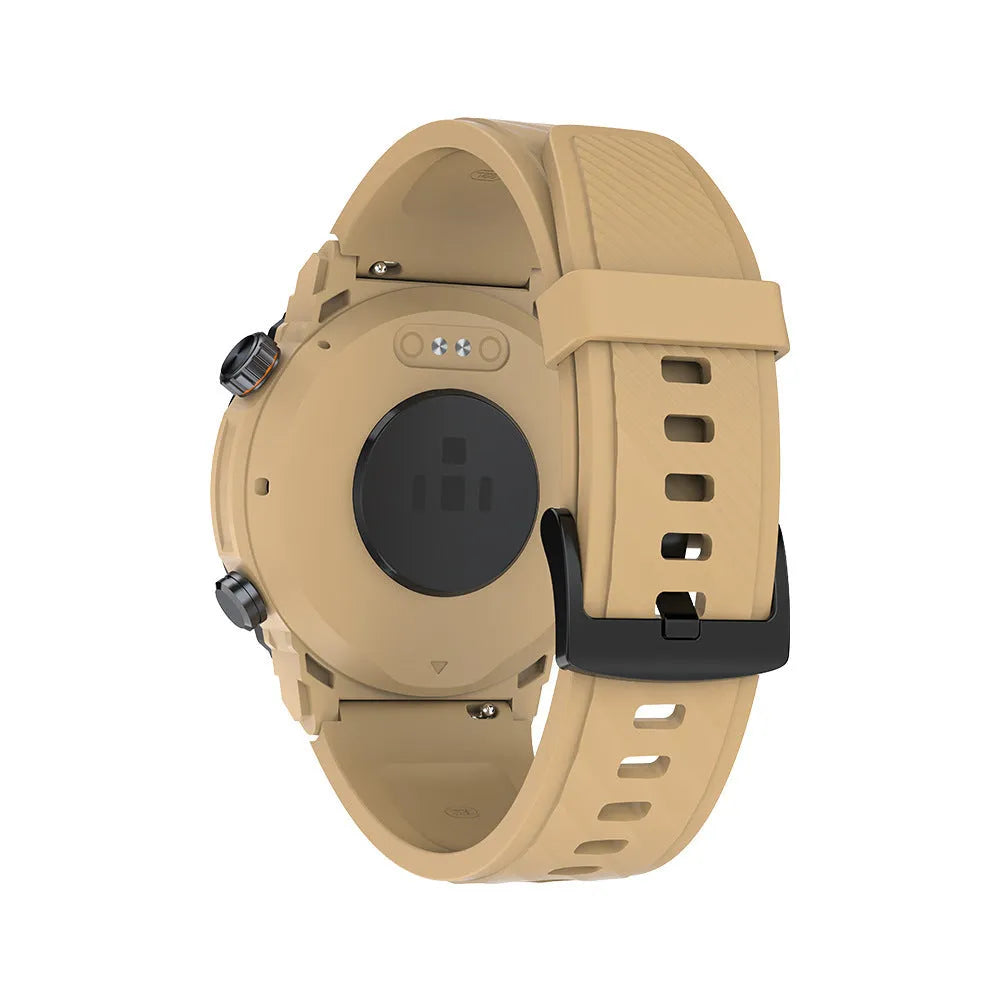 MG02 smart watch in black, khaki, or silver orange colours showing display with health metrics