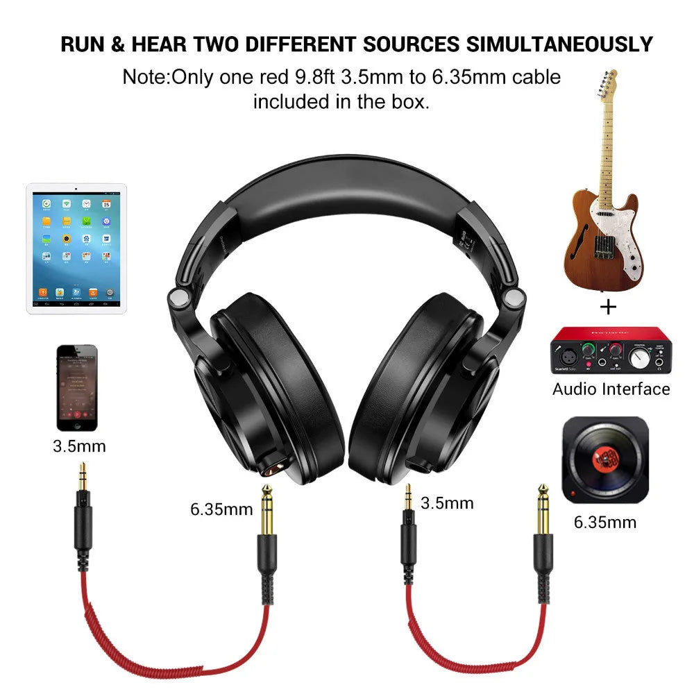 OneOdio wired over-ear headphones in black or red colour with 40mm drivers