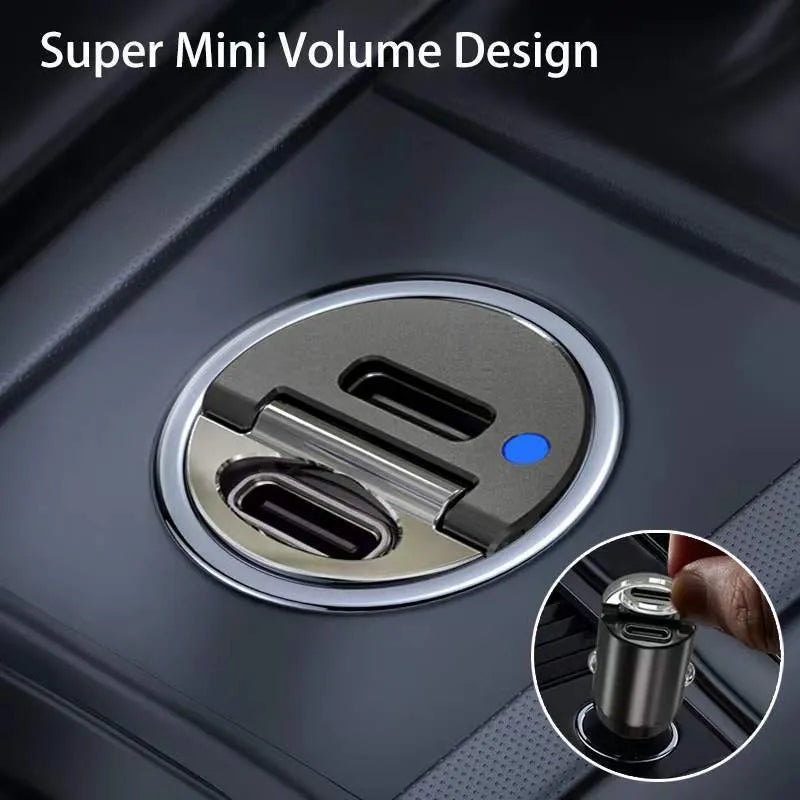 Black mini 30W car cigarette lighter charger with PD QC fast charging