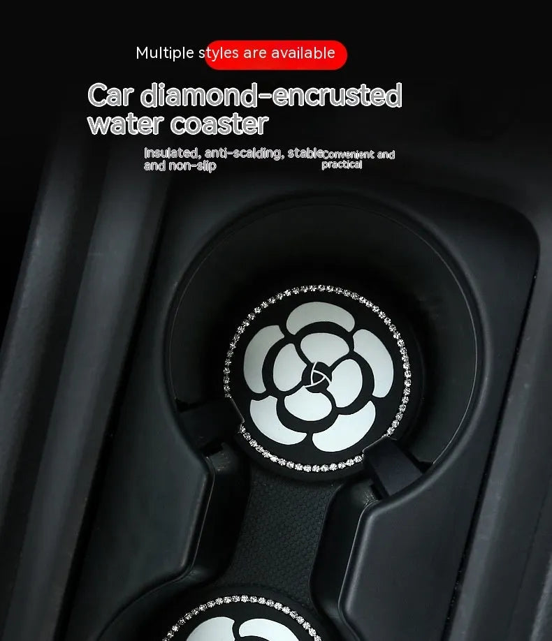 PVC car cup holder mat coaster in black and white checkerboard pattern for interior protection
