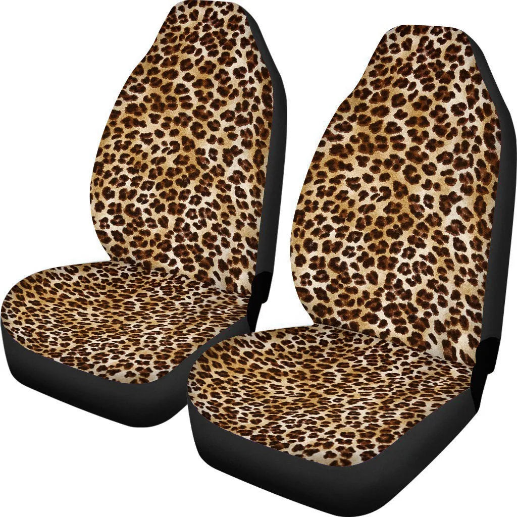 Cow spot leopard print retro style universal car seat covers, two-piece set for front seats.