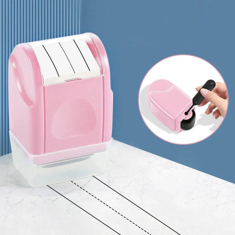 Plastic roller stamp for teaching in blue, yellow, black, rose red, green, pink, and purple colours.