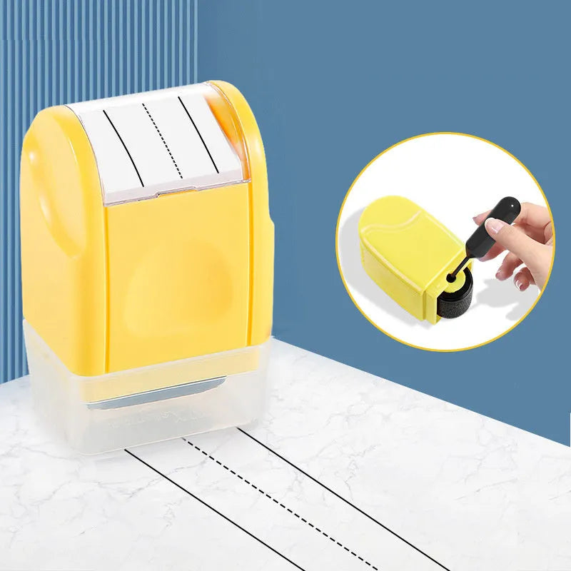 Plastic roller stamp for teaching in blue, yellow, black, rose red, green, pink, and purple colours.