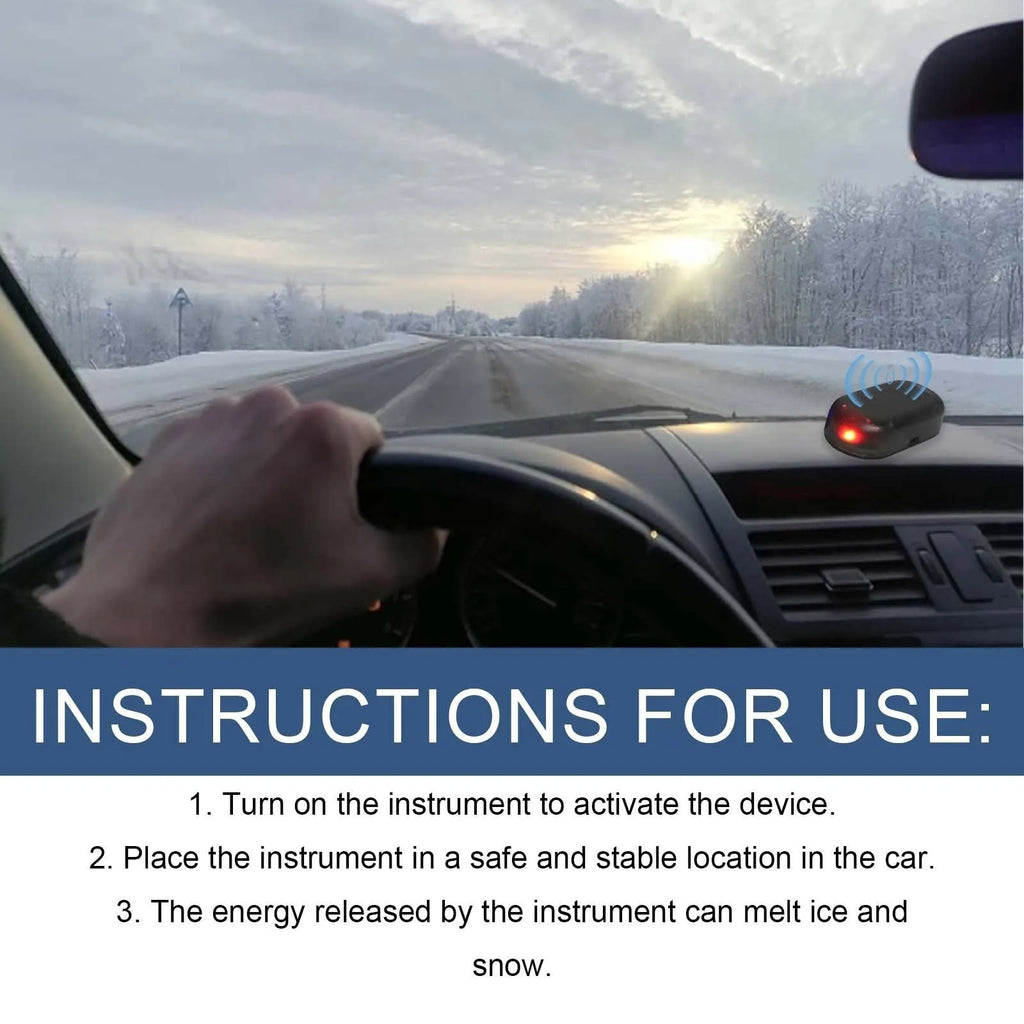 Black car snow removal tool with special glass construction measuring 5 by 2.6 by 1.5 centimetres