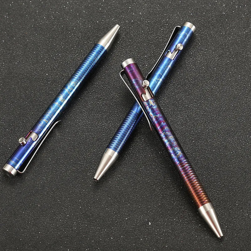 Titanium alloy magic colour gun bolt handle ball pen showing mechanical design details