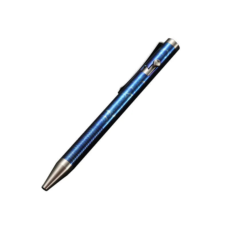 Titanium alloy magic colour gun bolt handle ball pen showing mechanical design details