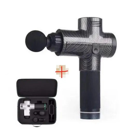 Deep tissue massage gun with 4 massage heads, 20 speed levels, quiet motor, 2400mAh battery, black and white options