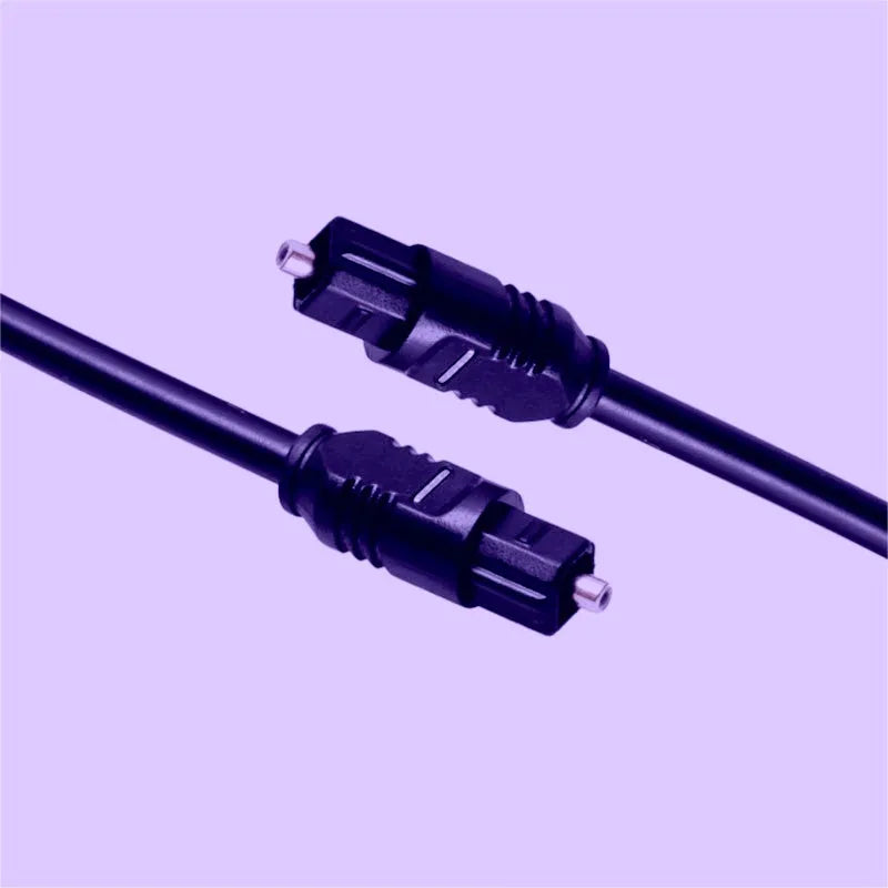 Black Toslink fibre optic audio cable with square connectors showing 2 metre length