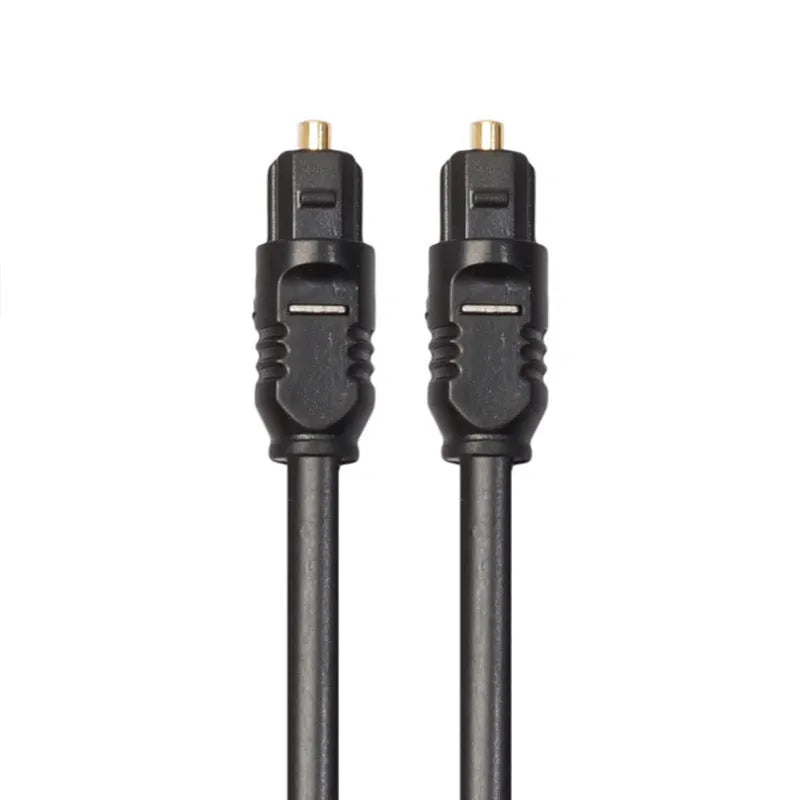 Black Toslink fibre optic audio cable with square connectors showing 2 metre length