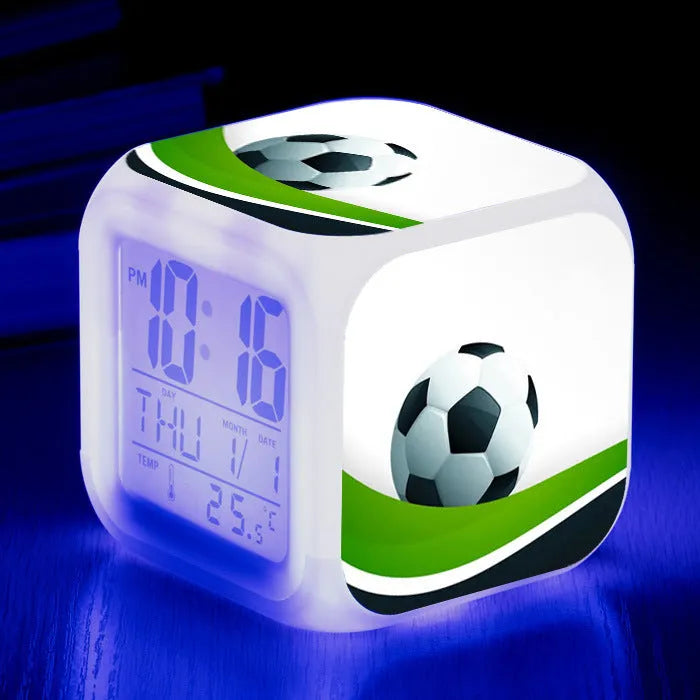 Square football pattern alarm clock with plastic shell and mute alarm function for children