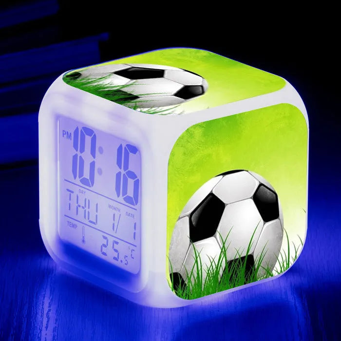 Square football pattern alarm clock with plastic shell and mute alarm function for children