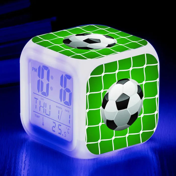 Square football pattern alarm clock with plastic shell and mute alarm function for children