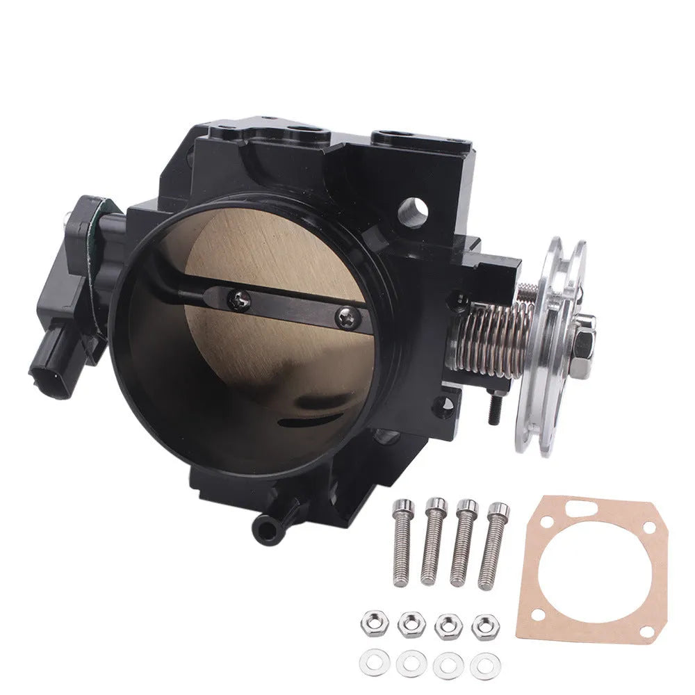 Aluminium throttle body for Honda K20A engine, showing 70mm bore, in black or silver finish