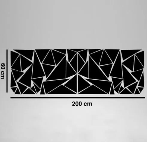 Large black geometric vinyl car sticker sheet for wheel arch decoration, measuring 200cm by 60cm.