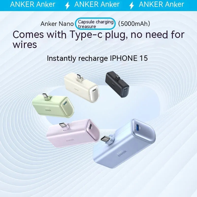 Capsule A1653 small plastic power bank in choice of colours showing foldable Type C connector.