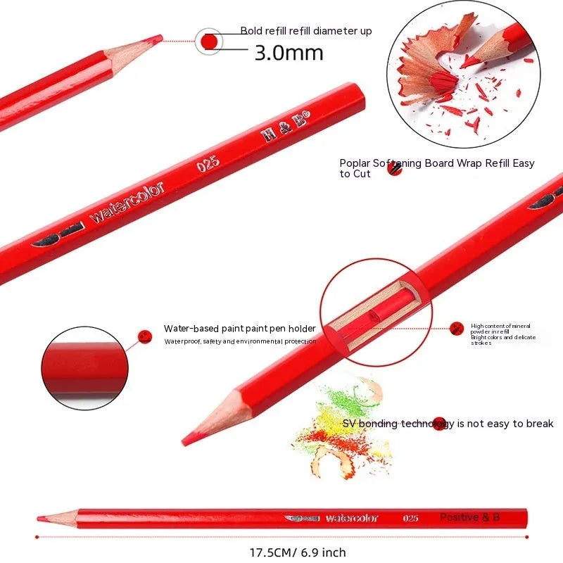 24 water-soluble coloured pencils in metal tin box measuring 21cm by 18cm