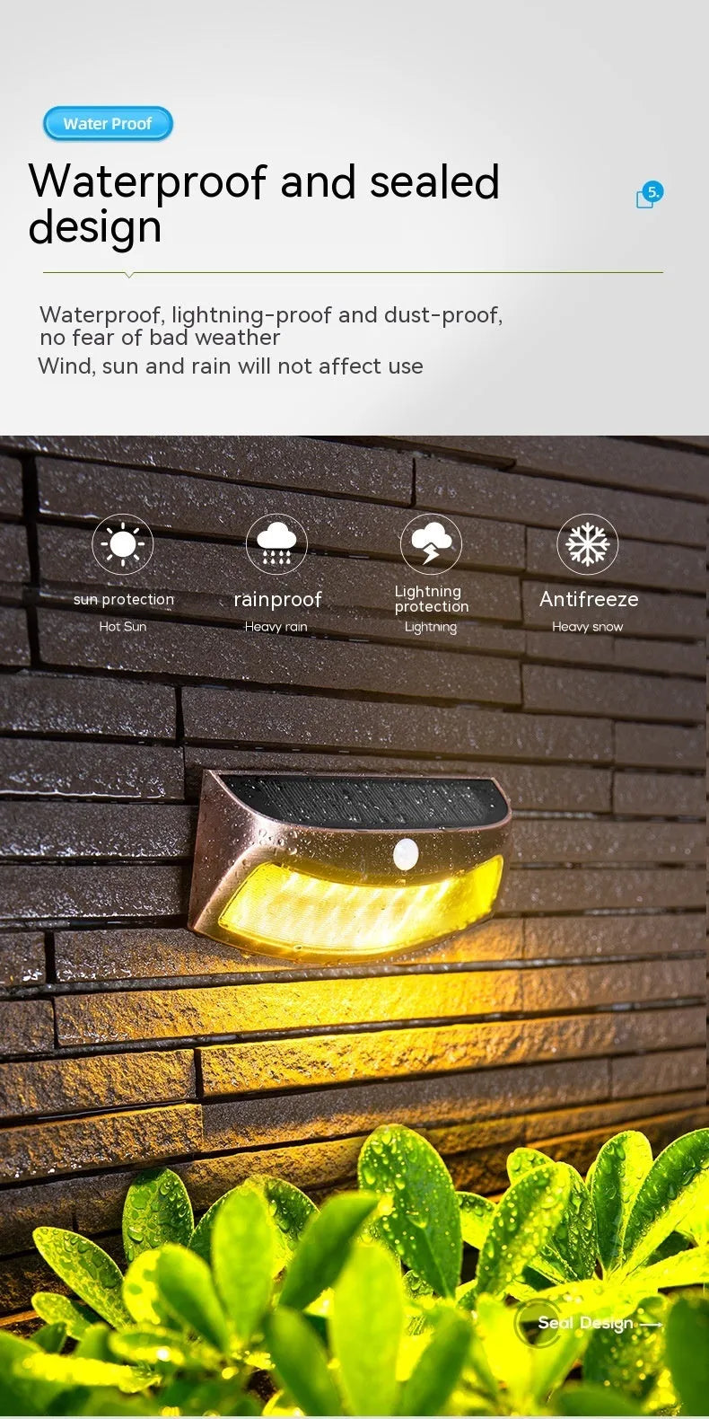 Solar-powered smiling face outdoor wall lamp for garden decoration