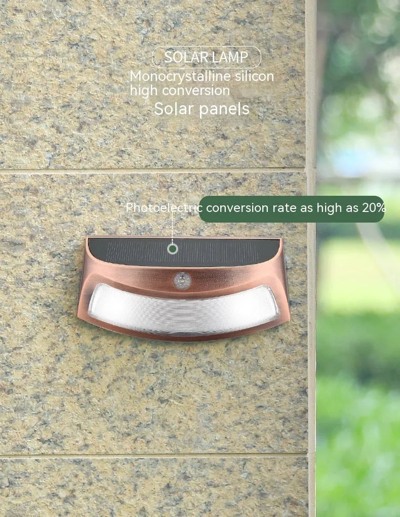 Solar-powered smiling face outdoor wall lamp for garden decoration