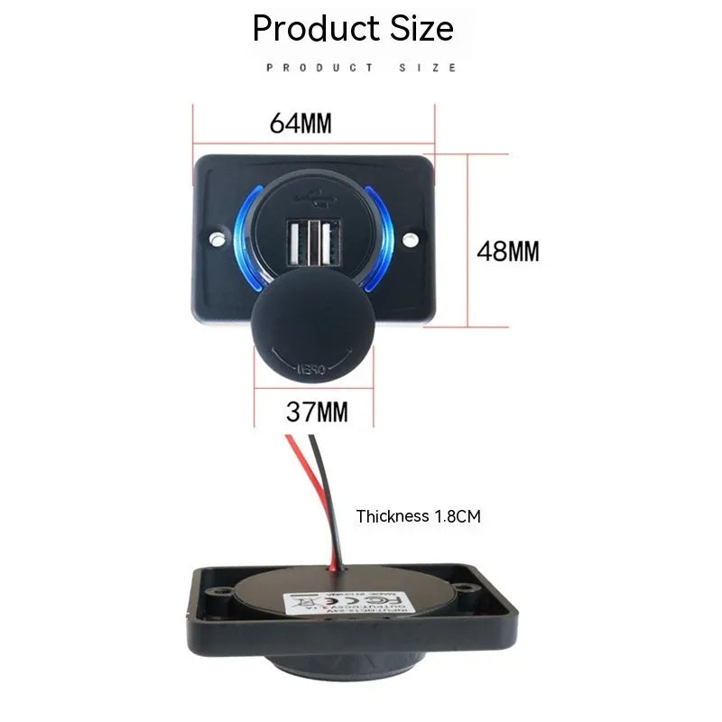 Black car USB charger adapter for 12 volt vehicle installation with 5V 3.1A output