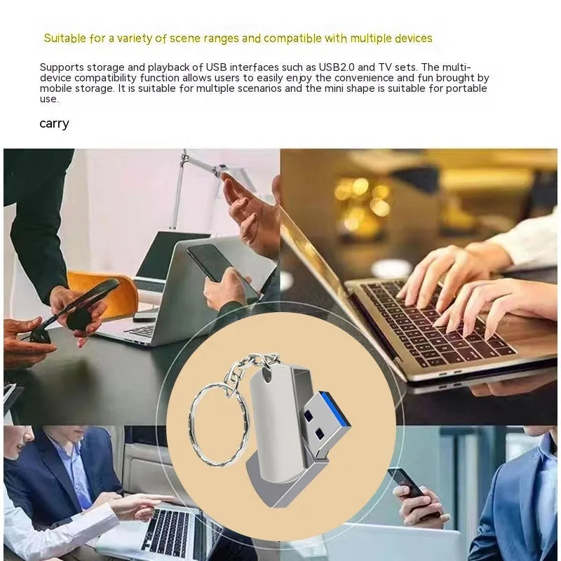 White metal rotating USB flash drive showing compact 34mm size with connector exposed