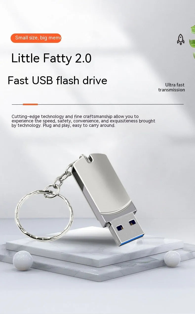 White metal rotating USB flash drive showing compact 34mm size with connector exposed