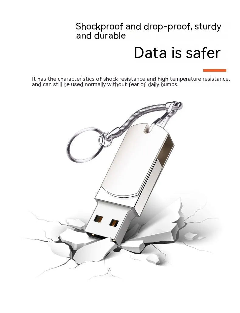 White metal rotating USB flash drive showing compact 34mm size with connector exposed