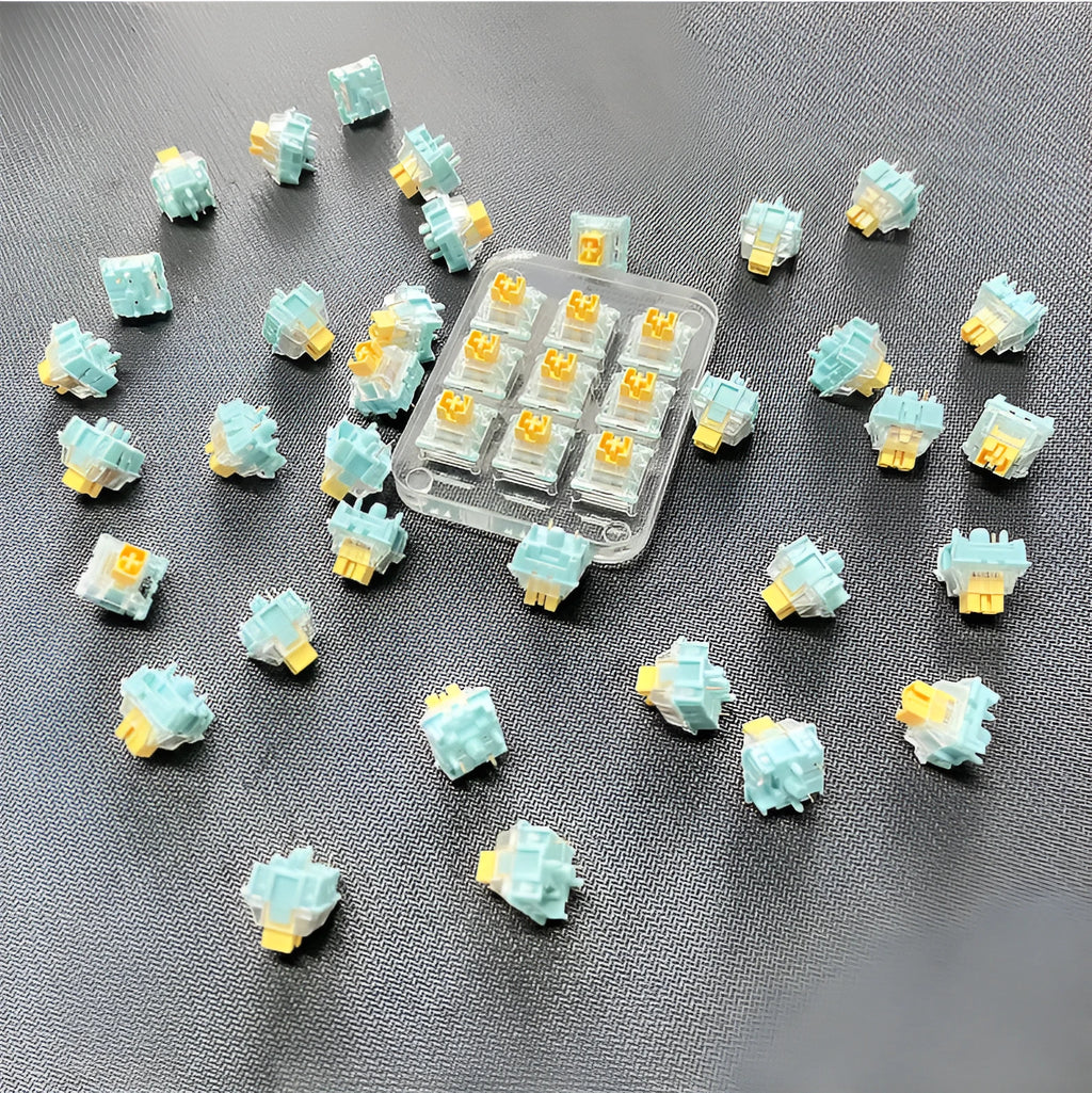36 Sea Salt Lemon coloured mechanical keyboard switches for hot-swap keyboards.