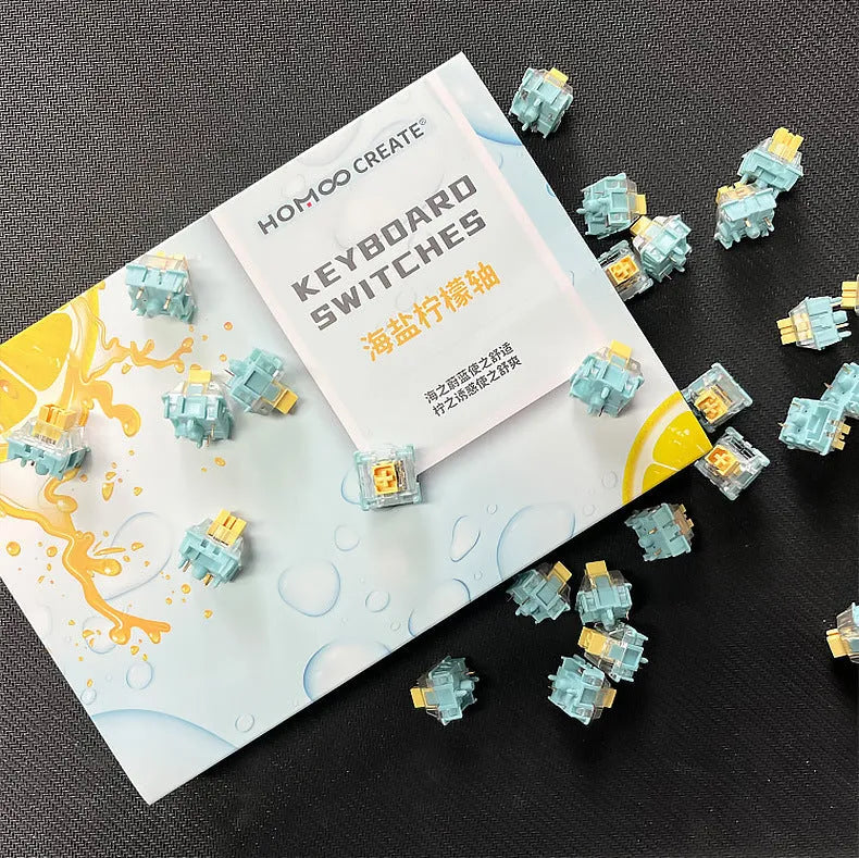 36 Sea Salt Lemon coloured mechanical keyboard switches for hot-swap keyboards.