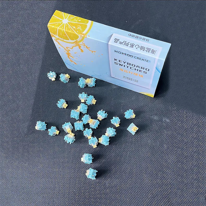 36 Sea Salt Lemon coloured mechanical keyboard switches for hot-swap keyboards.