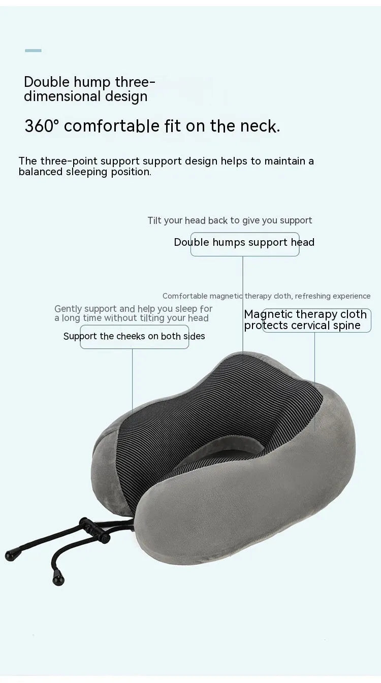 U-shape memory foam travel pillow in peacock blue with magnetic cloth cover, 30x25x15cm