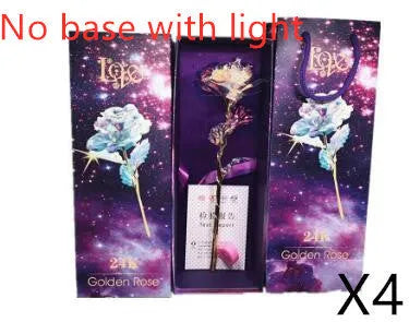 24K luminous colour gold rose flower set in gift box with tote bag