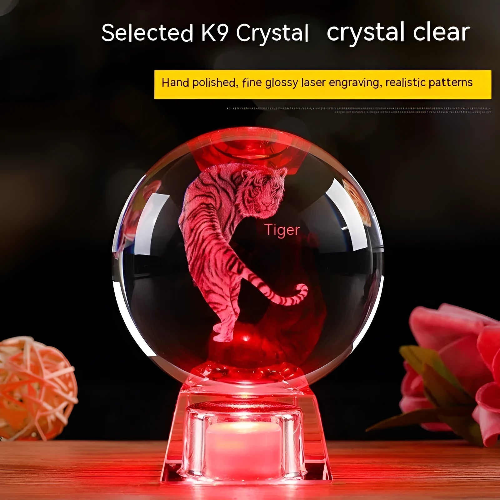 White crystal ball luminous ornament with Chinese zodiac animal design on an electronic charging base.