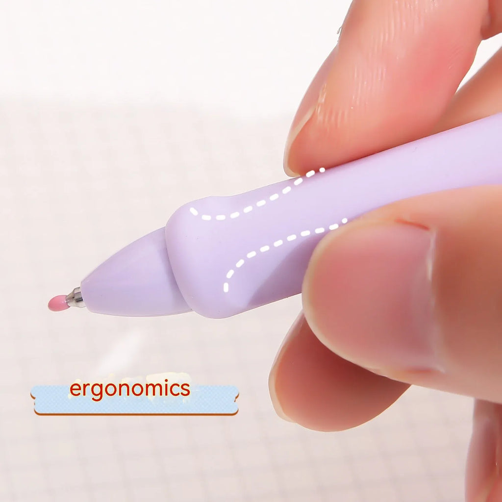 Macaron colour press gel pen with 0.5mm tip shown in smoked brown, white, and pink ink options