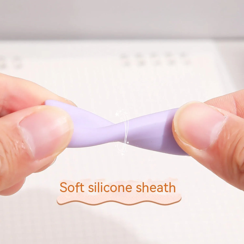 Macaron colour press gel pen with 0.5mm tip shown in smoked brown, white, and pink ink options