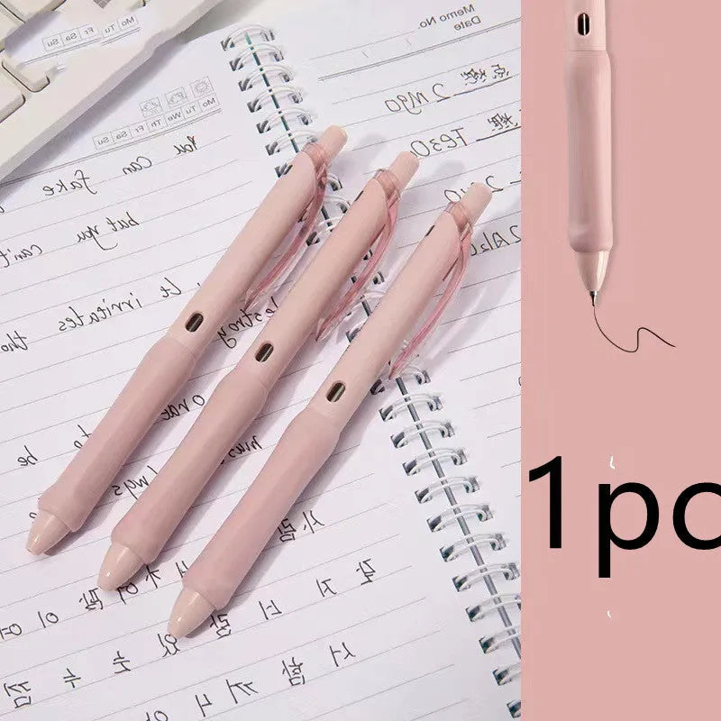 Macaron colour press gel pen with 0.5mm tip shown in smoked brown, white, and pink ink options